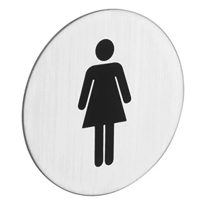 Abbildung von ROSTEX Edelstahl WC Schild Damen Toilette Rund Piktogramm selbstklebend kreisrund