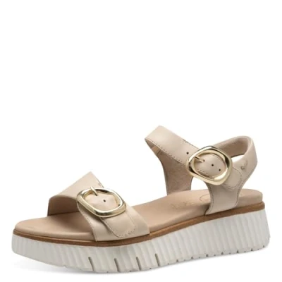 Abbildung von Tamaris Comfort Damen Sandalen flach aus Leder Plateau, Beige (Ivory), 39 EU