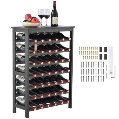 Abbildung von VEVOR Weinregal 42 Flaschen, stabiles Flaschenregal, 7 stufiges Lagerregal aus massivem Bambusholz, freistehendes Weinregal, wackelfreie Regale für Küche, Bar und Keller (schwarz)