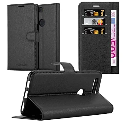 Abbildung von Cadorabo Hülle kompatibel mit OnePlus 5T Handyhülle aus Premium Kunst Leder Flip Klappbare Stoßfeste Magnetische [Standfunktion] [Kartenfächern] Cover für Tasche in Schwarz
