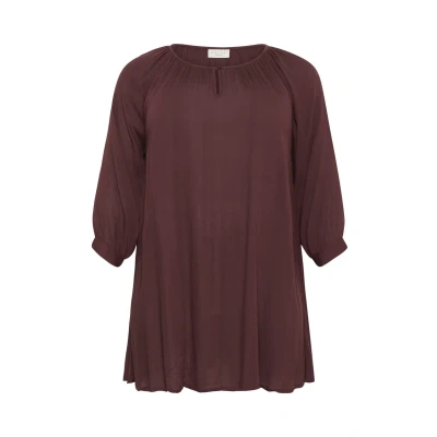 Abbildung von Kaffe Curve Damen Plus Size Women&#039;s 3/4 Sleeves Loose Fit Round Neck Tunic, Fudge, 46/Grande Taille