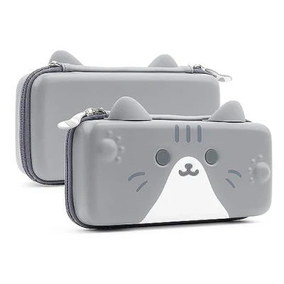 Abbildung von GeekShare Grey Cat Ears Tragetasche Kompatibel mit Nintendo Switch/Switch OLED 2021 Tragbare Hardshell Slim Travel Fit Switch Console &amp; Spielzubehör Ein abnehmbarer Armband