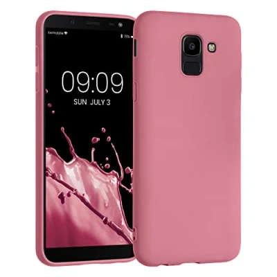 Abbildung von kwmobile Hülle kompatibel mit Samsung Galaxy J6 weiches TPU Silikon Case Cover geeignet für kabelloses Laden Dark Rose