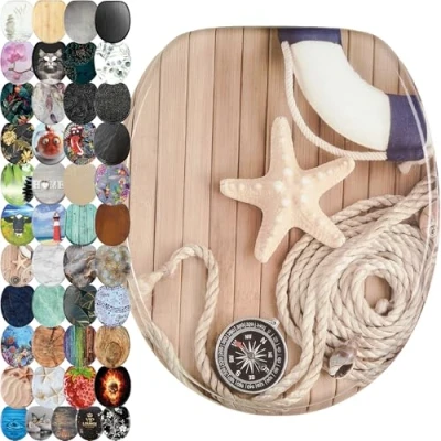 Abbildung von Sanilo WC Sitz ohne Absenkautomatik, viele schöne Toilettendeckel zur Auswahl, hochwertige und stabile Qualität aus Holz (Maritime)