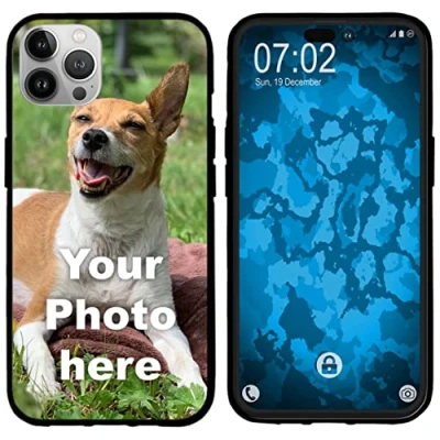 Abbildung von PhoneNatic personalisierte Handyhülle für iPhone 14 Custom Case in schwarz zum selbst gestalten mit eigenem Foto Bild Text individuell