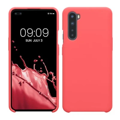 Abbildung von kwmobile Hülle kompatibel mit OnePlus Nord Silikon Handy Case Handyhülle weiche Oberfläche kabelloses Laden Neon Koralle