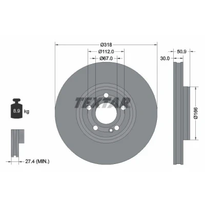 Abbildung von TEXTAR 92316705 Bremsscheibe 318 30 05/06 112 innenbelüftet beschichtet hochgekohlt ohne Radbefestigungsbolzen, Radnabe MERCEDES BENZ: A Klasse