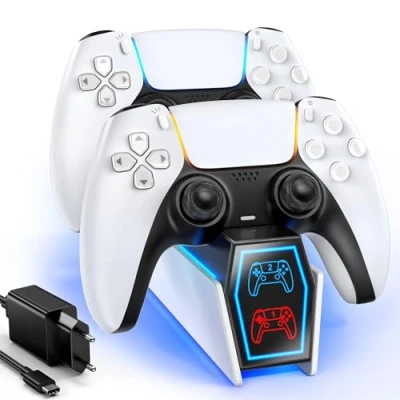 Abbildung von PS5 Controller Ladestation mit 5V/3A EU Netzteil Ladekabel, Schnellladung Ladestation, Zubehör für Playstation 5