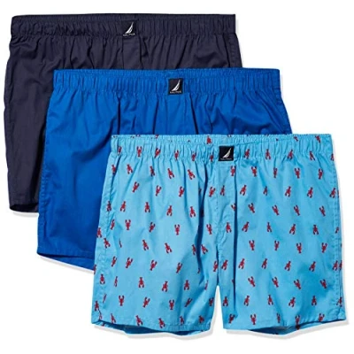 Abbildung von Nautica Herren Cotton Woven 3 Pack Boxers Boxershorts, Sea Cobalt/Peacoat/Lobsteraero Blue, Small