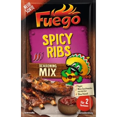 Abbildung von Fuego Spicy Ribs Seasoning Mix Würzmischung zum Marinieren von Rippchen Für 2 Portionen Ohne Geschmacksverstärker 30 g im Beutel
