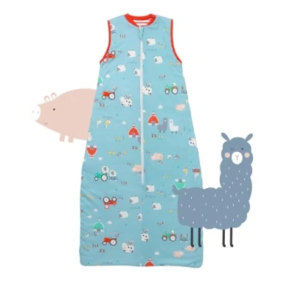 Abbildung von schlummersack Kinder Schlafsack 100% Bio Sommer 150 cm dünn Bauernhof Sommerschlafsack 1.0 Tog 1 Baumwolle Baby Frühling