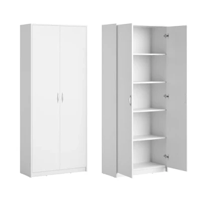 Abbildung von Home Collective Aktenschrank mit 5 Fächern Mehrzweckschrank Haushaltsschrank in mattem Finish 4 Einlegeböden und 2 Türen, 74 cm breit aus Laminatplatte hochwertigen Polymergriffen weiß