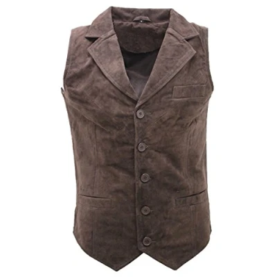 Abbildung von Infinity Männer Glatte Ziegen Veloursleder Classic Smart Bräunen Leder Weste 4XL