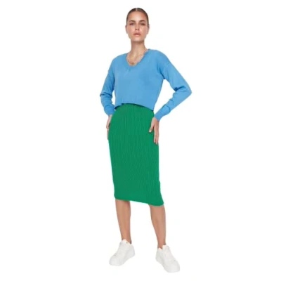 Abbildung von Trendyol Damen Woman Mini Bodycon Stehkragen Gestrickt Kleid, Grün, L EU
