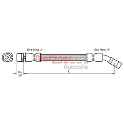Abbildung von METZGER 4112834 Bremsschläuche 300 OPEL: Corsa C Schrägheck, Combo Kasten / Kombi, Tour