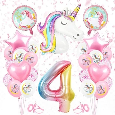 Abbildung von Bluelves Einhorn 4 Geburtstag Deko, Geburtstagsdeko 4. Mädchen, Folienballon Jahr Luftballons Rosa, Themen Ballons für Jahre Mädchen Party
