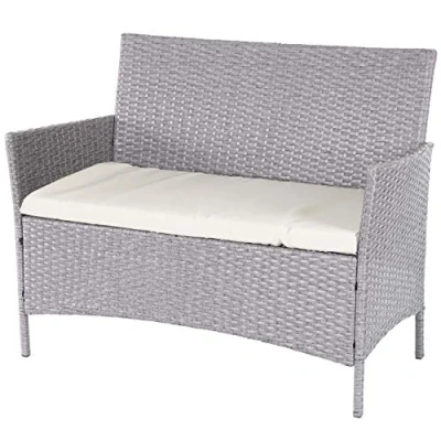Abbildung von Mendler Poly Rattan Gartenbank Halden, Sitzbank Bank grau, Kissen Creme
