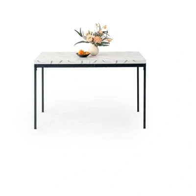 Abbildung von FurnitureR Esstisch, Küchentisch im Vintage Holzmuster, Metallrahmen, rechteckiger mit verstellbaren Füßen, für Esszimmer, Wohnzimmer, 120 x 70 75 cm, brauner Schreibtisch &amp; schwarze