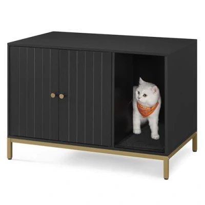 Abbildung von FEANDREA Katzentoilette, Katzenklo Schrank, Katzenhaus, mit Kratzmatte, Beistelltisch