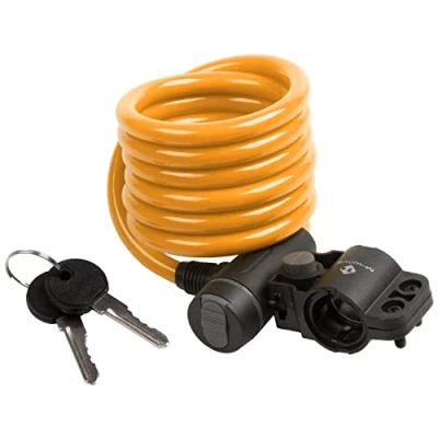Abbildung von M Wave Autom. Spiralkabelschloß 1800 x 10 mm orange mit Clip on Halter für Sattelstütze Staubschutzkappe auf Karte