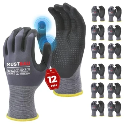 Abbildung von Mustbau Arbeitshandschuhe (12 St) 12/6/3 Pack, Abriebfest Gartenhandschuhe Montagehandschuhe