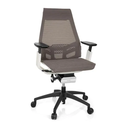 Abbildung von hjh OFFICE 652889 Profi Bürostuhl GENIDIA SMART White Netzstoff Grau ergonomischer Drehstuhl mit verstellbaren Armlehnen, Sitz neigbar