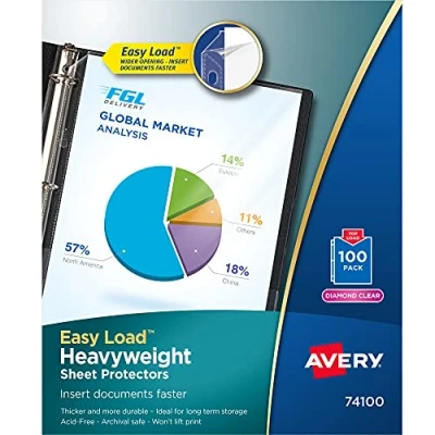 Abbildung von Avery 74100 Top Load Poly Blattschutz, schwere Stärke, Buchstabe, Diamantklar (Box mit 100 Stück), 1.5 H x 12.0 L 10.0 W