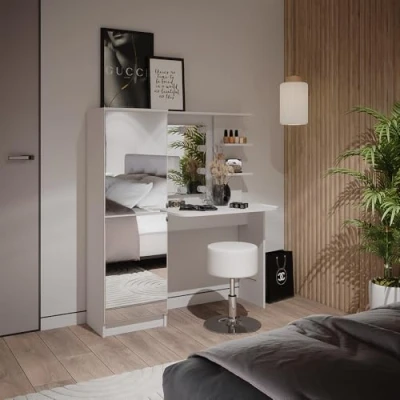 Abbildung von Vicco Schminktisch, Weiß, 123 cm mit LED Beleuchtung und Hocker