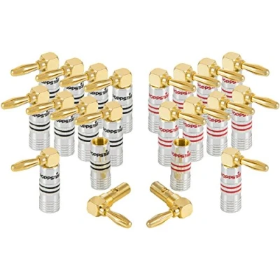 Abbildung von POPPSTAR 20x High End Bananenstecker gewinkelt (bis 6 mm², 24k vergoldete Kontakte, 10x schwarz, rot)