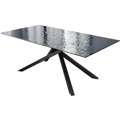 Abbildung von Esstisch Edge 200x100 Reliefglas Rauchschwarz 3D Design Kreuzgestell Rechteck Schwarz