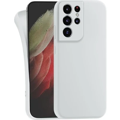 Abbildung von MyGadget Hülle kompatibel mit Samsung Galaxy S21 Ultra robuste Handyhülle TPU Case Slim Silikonhülle Back Cover Kratzfest Schutzhülle Matt Weiß