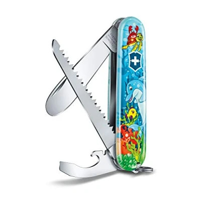 Abbildung von Victorinox Schweizer Taschenmesser, My First Tier Edition, Multitool, Swiss Army Knife mit 9 Funktionen, Klinge ohne Spitz, Schraubendreher