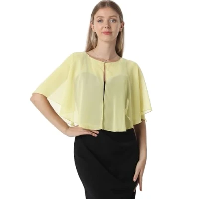 Abbildung von Weiche Capelets Umhänge Schals und Wickeltücher für Kleider, Chiffon, Shrug, Hochzeitsumhang, gelb, Einheitsgröße