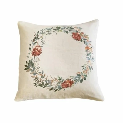 Abbildung von Loberon Kissenhülle Torge, kunstvoller Aufdruck, Naturmotiv aus Blüten und Blättern, weiche Haptik, Kissenbezug, Wohntextilien, Wohn Accessoire, Leinen, Creme