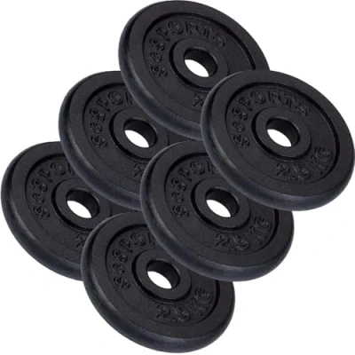 Abbildung von ScSPORTS® Hantelscheiben Einzeln/Set, Ø 30/31 mm, Gusseisen, Gewichtswahl Gewichtsscheiben, Set, Hantelgewichte, Fitness Scheiben, Gussscheiben, Gewichte, Hantel (15 kg (6 x 2,5 kg))