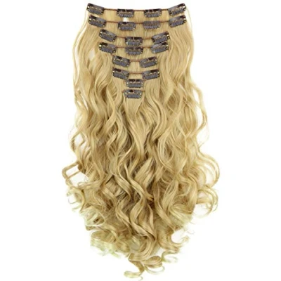 Abbildung von CAISHA XXL 8 Teiliges Set 45cm Langhaarige CLIP IN EXTENSIONS Synthetik Haarverlängerung Haarteil Voluminös Gelockt Blond Mix CES4 1