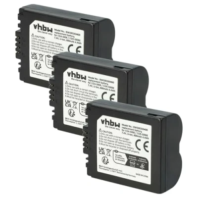 Abbildung von 3 x vhbw Akku Set 600mAh kompatibel mit Kamera Panasonic: Lumix DMC FZ7, FZ8, FZ18, FZ28, FZ30, FZ35, FZ38, FZ50