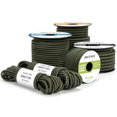Abbildung von Brotree Gummiseil Expanderseil 5mm x 30m Armee Grün Planenseil Spanngummi Spannseil Wetterfest für Plane, Anhängerplane, Zelte, Camping, Netz