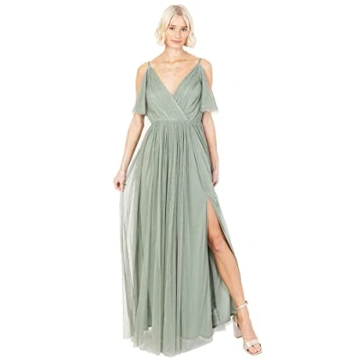 Abbildung von Anaya with Love Damen Dress Maxi Short Sleeve Cami V Neckline Long Length Empire Waist, Frosty Green,46