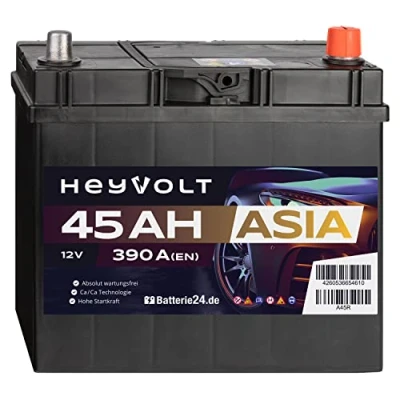 Abbildung von HeyVolt Asia Autobatterie 12V 45Ah 390A/EN Starterbatterie, absolut wartungsfrei, Pluspol Rechts