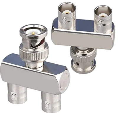 Abbildung von TUOLNK 2er Pack BNC Stecker auf Dual Buchse 3 Wege HF Koaxialstecker Y Splitter Adapter für Koaxialkabel/Überwachungskamera 2 Dreifach Koaxialadapter