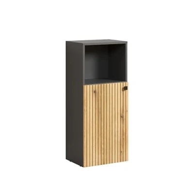 Abbildung von trendteam smart living PureBliss Unterschrank Anthrazit/Eiche Badkommode mit offenem Fach (BxHxT) 40 x 95 31 cm 2 Fächer und 1 Einlegeboden Rillenoptik edler Metallgriff