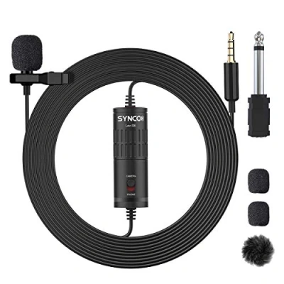 Abbildung von SYNCO Lavalier Mikrofon, Omnidirektional Kondensator Mic mit Windschutz, Ansteckmikrofon 3.5mm TRS/TRRS 6.3mm für Smartphone iPhone Android Huawei Samsung, PC Laptop, Kamera DSLR Camcorder Lav S6