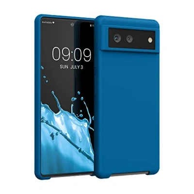 Abbildung von kwmobile Hülle kompatibel mit Google Pixel 6 Silikon Handy Case Handyhülle weiche Oberfläche kabelloses Laden Blue Reef