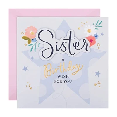 Abbildung von Hallmark Geburtstagskarte für Schwester Blumen und Stern Design