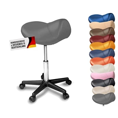 Abbildung von Promafit Sattelhocker Sattelstuhl höhenverstellbar Rollhocker Drehhocker Arbeitshocker Bürostuhl mit Sattelsitz Praxishocker Hocker ergonomisch in vielen Farben Rückenschonend (Grau)