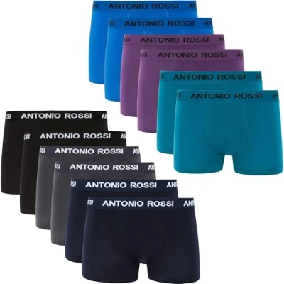 Abbildung von ANTONIO ROSSI (12er Pack) Herren Boxer Hipster Boxershorts Multipack mit elastischem Bund, Schwarz, Blau, Grau, Grün, S