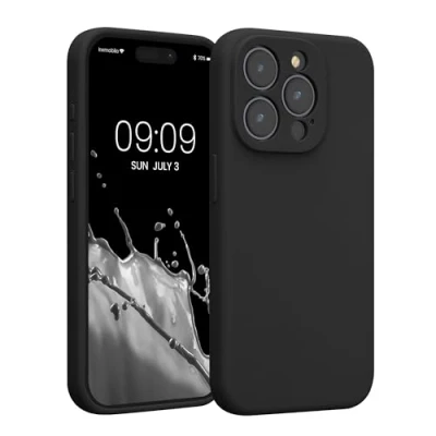 Abbildung von kwmobile Handyhülle kompatibel mit Apple iPhone 15 Pro Hülle gummierte Handy Case aus Silikon in Schwarz