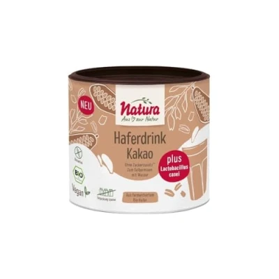 Abbildung von NATURA Bio Haferdrink Pulver mit echtem Kakao und aktiven Milchsäurebakterien 100% ohne Zucker Zusatz, glutenfrei, vegan Instant Haferpulver 300 g für ca. 3 Liter