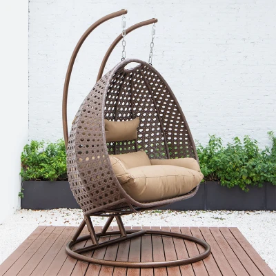 Abbildung von HOME DELUXE Hängesessel Polyrattan TWIN (inkl. Gestell, Korb, Sitzauflage, Montagezubehör, 4 St., Komplettset), Hängestuhl, Hängekorb, Hängeschaukel, Hollywoodschaukel